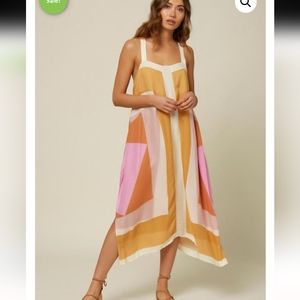 O'Neill Colorblock Midi Dress in Yellow, Pink & Cream